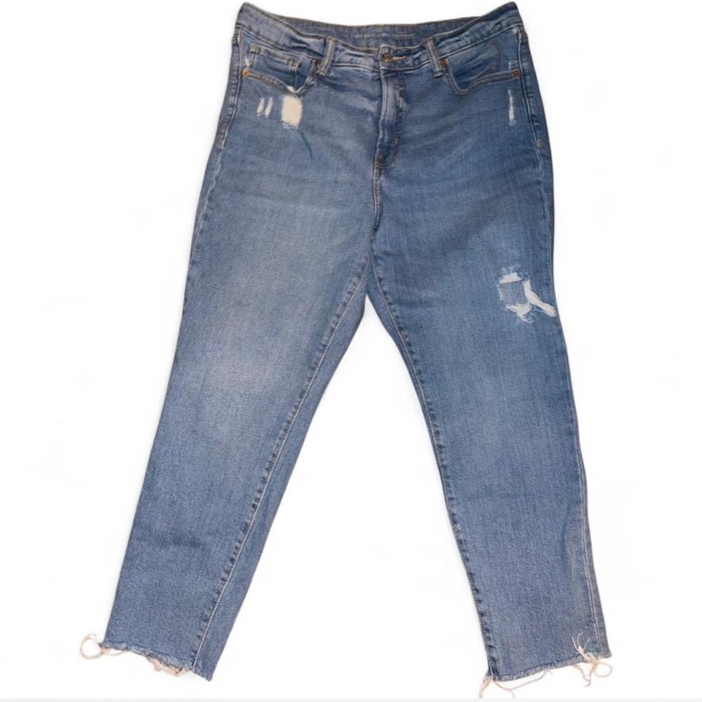 Old Navy Women's Distressed Skinny Jeans - light blue size 14 frayed ends